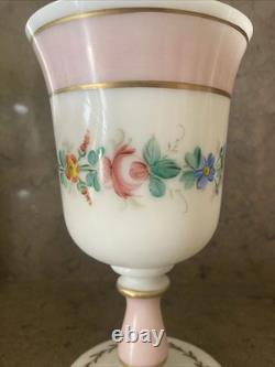 Verre Opaline XIXe Napoléon III Décor Fleurs Peint Main & Or Signé MB Baccarat