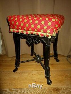 XIX Beau Tabouret Napoleon III Dessus Petit Points Antique French Chair