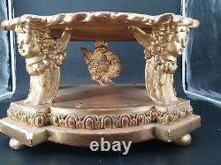 XIX ème s, ancien socle religieux en bois doré, décoration 4 anges