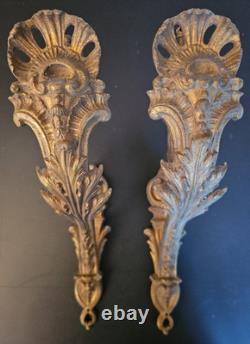 XIXe Paire Supports Tringle À Rideaux Bronze Signés JD Style Rocaille Louis XV