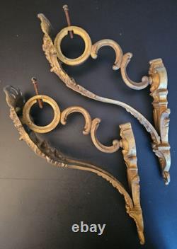 XIXe Paire Supports Tringle À Rideaux Bronze Signés JD Style Rocaille Louis XV
