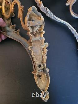 XIXe Paire Supports Tringle À Rideaux Bronze Signés JD Style Rocaille Louis XV