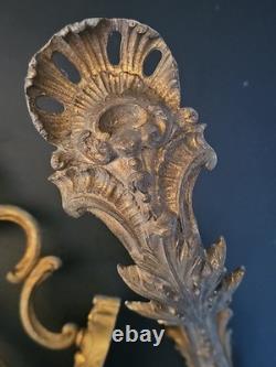 XIXe Paire Supports Tringle À Rideaux Bronze Signés JD Style Rocaille Louis XV