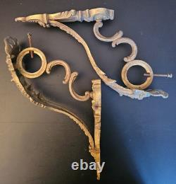 XIXe Paire Supports Tringle À Rideaux Bronze Signés JD Style Rocaille Louis XV